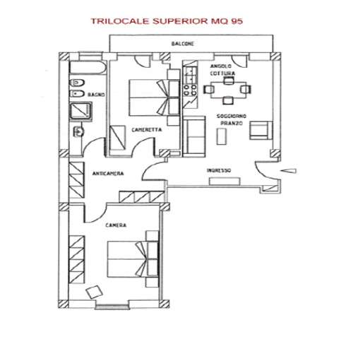 Planimetria Trilocale Residence Milano